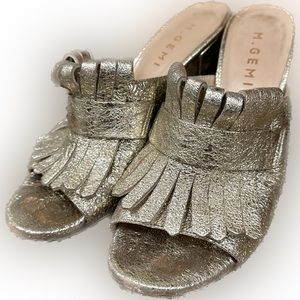 M. Gemi Metallic Fringe Heeled Sandals - 7.5